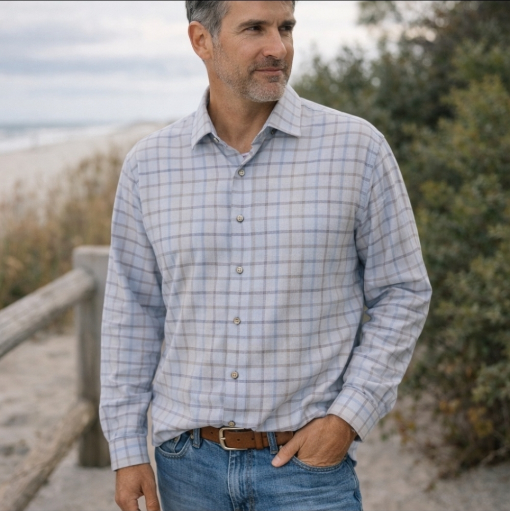 Calder Carmel Limited Plaid Button Down Shirt Blue Gray‎ Cotton Long Sleeve XXL